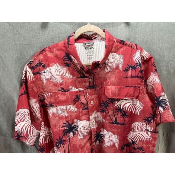 Chaps Button Up Shirt Adult Extra Large Red Tropical Short Sleeve Casual Mens.‎ - Picture 2 of 9